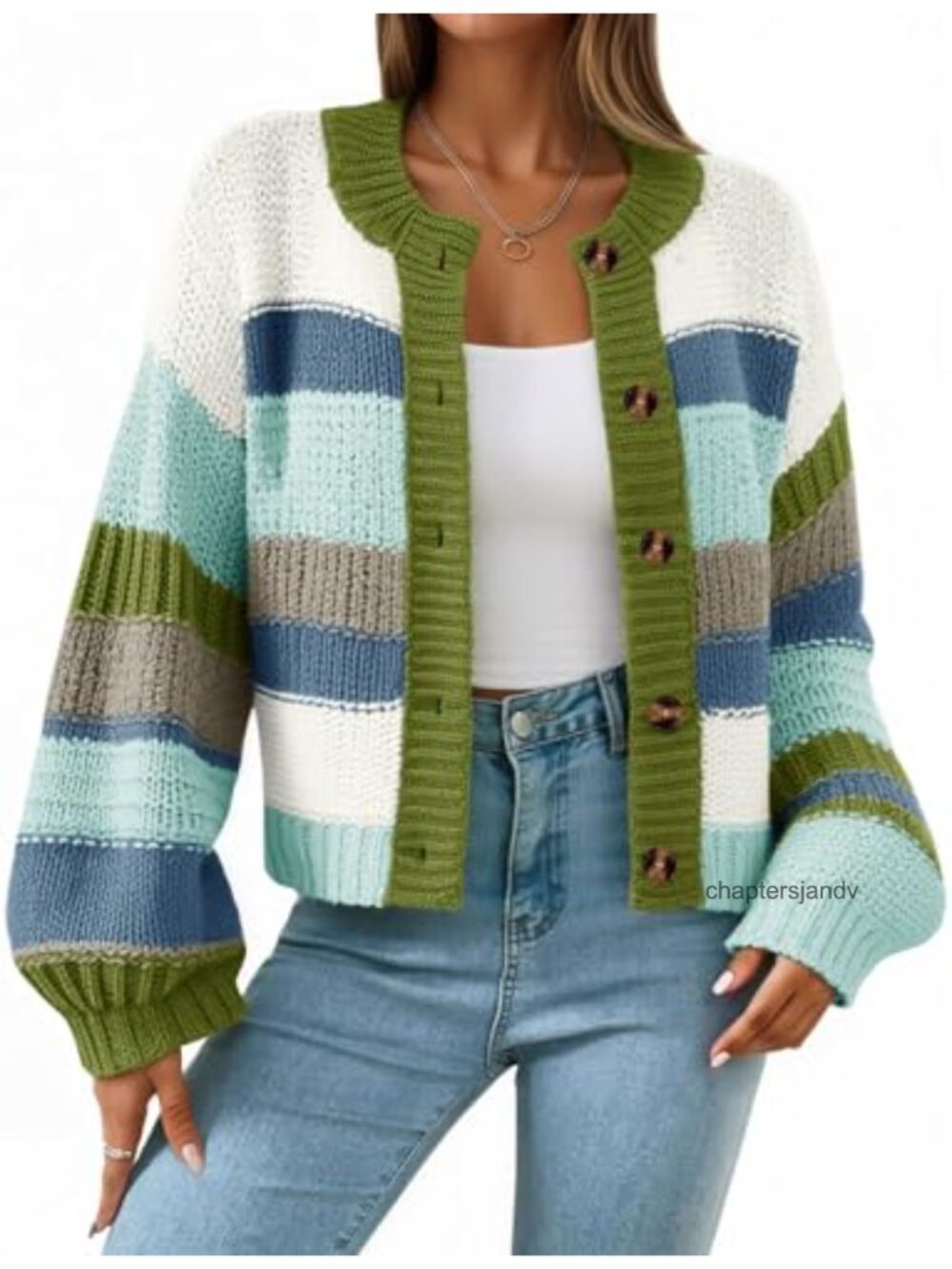 Striped Chunky Cardigan Button Down Oversized Knit Sweater